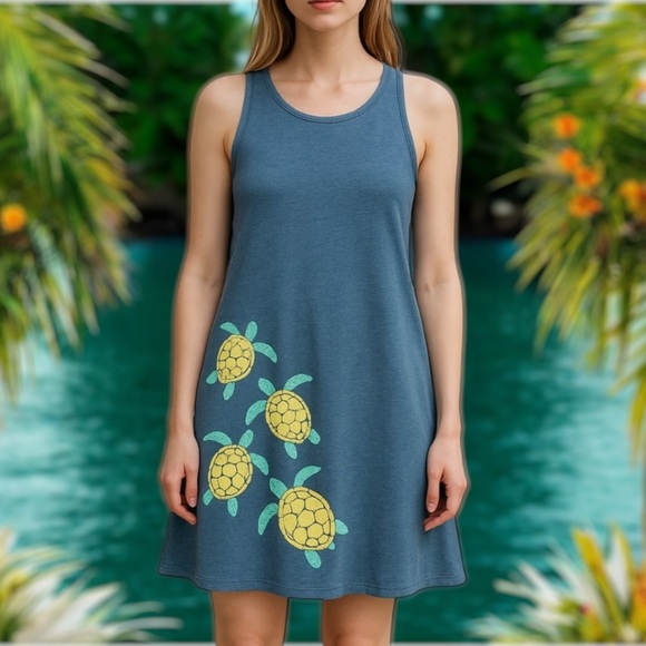 Instant Message x Zulily Sea Turtle Sleeveless Dress in Navy Heather M - Picture 1 of 6